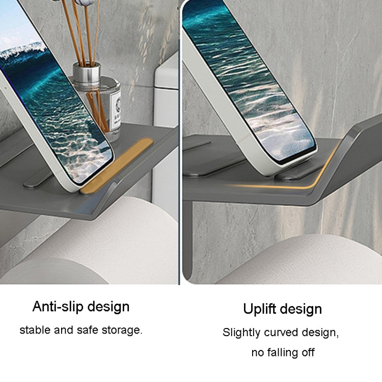 Stainless Steel Bathroom Roll Paper Holder No-Punch Cell Phone Storage Shelf, Style: Phone Rack (Black)