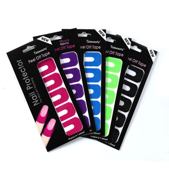 10pcs /Pack Nail Art Nail Polish Anti-Spill U-Shape Stickers(Color Random Delivery)
