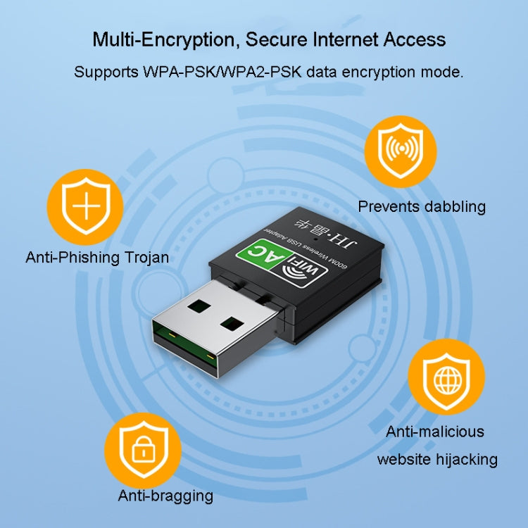 JINGHUA 600M Dual-Band Wireless Network Card Computer External 2.4G/5G USB WiFi Receiver Transmitter