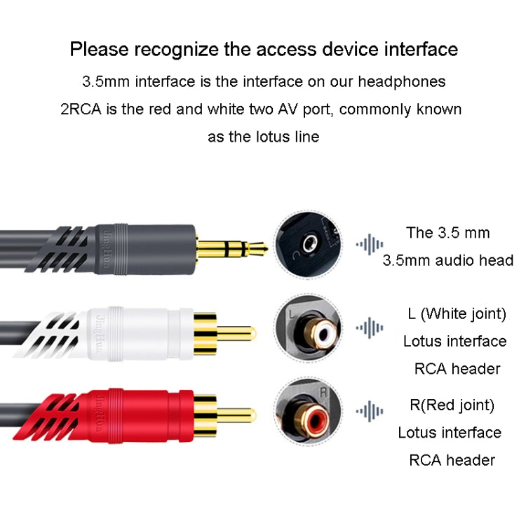 JINGHUA 3.5mm To 2RCA Audio Cable Game Console Outdoor Audio Connection Cable, Size: 30m(Grey)
