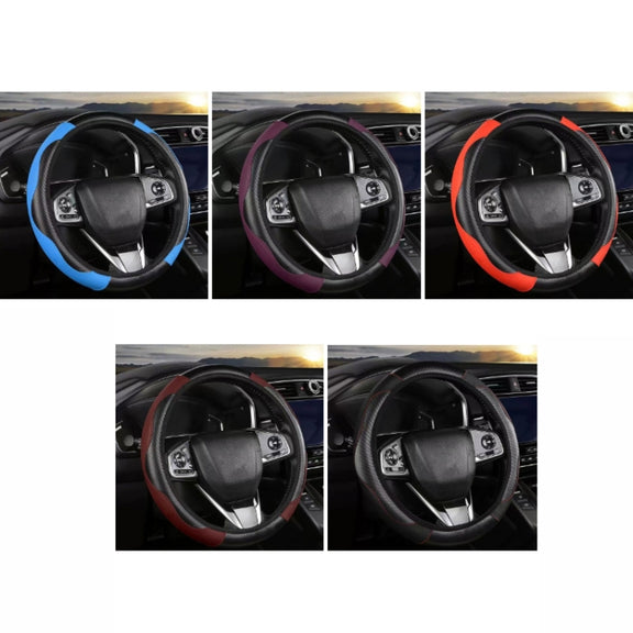 39cm Carbon Fiber Elastic Leather Without Inner Ring Car Steering Wheel Cover, Color: Red