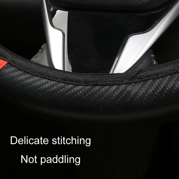 39cm Carbon Fiber Elastic Leather Without Inner Ring Car Steering Wheel Cover, Color: Black