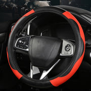 39cm Carbon Fiber Elastic Leather Without Inner Ring Car Steering Wheel Cover, Color: Red