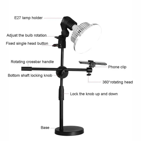 90W 155mm  Mushroom Fill Light + Desktop Overhead Photography Stand Kit for Photo/Video