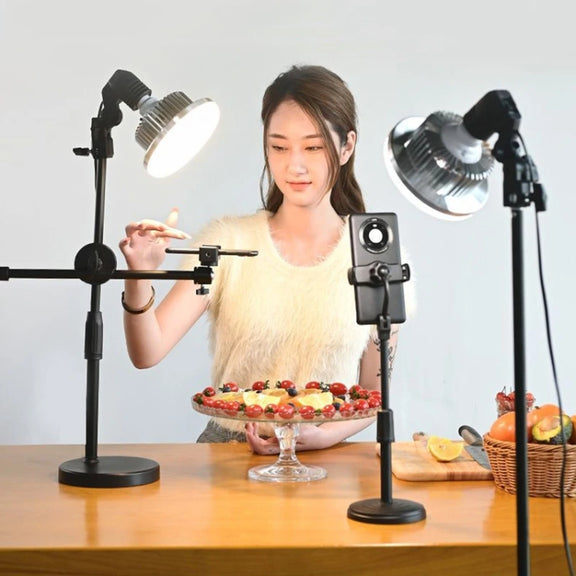 80W 120mm  Mushroom Fill Light + Desktop Overhead Photography Stand Kit for Photo/Video