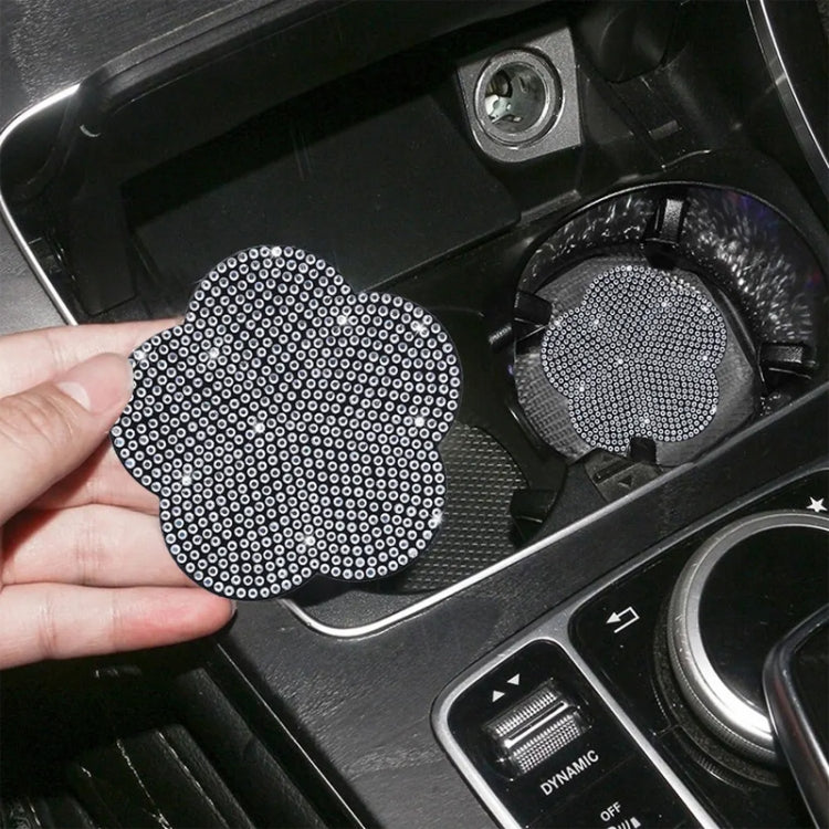 Car-mounted Diamond-filled Plum Blossom Decorated PVC Water Coaster(Black)