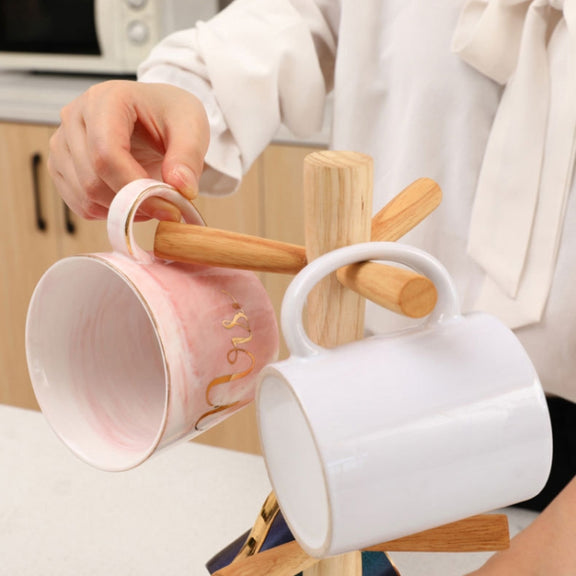 Large Rubber Wood Drawing Cup Frame Home Coffee Tea Cup Frame Drain Storage Shelf
