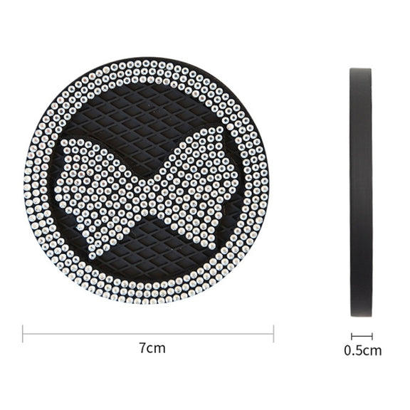 Car Multifunctional Anti-slip Coaster with Diamond Bow Crystal(White)