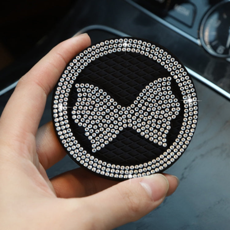 Car Multifunctional Anti-slip Coaster with Diamond Bow Crystal(Black)