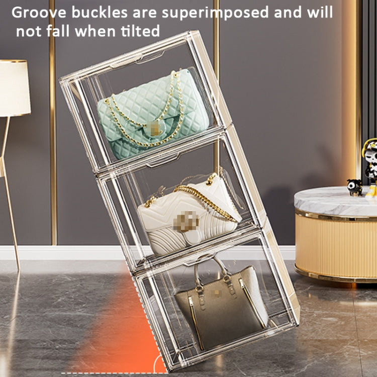 Stackable Transparent Storage Box Magnetic Suction Bookcase Handbag Display Rack, Style: Side Opening