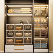 Stackable Transparent Storage Box Magnetic Suction Bookcase Handbag Display Rack, Style: Side Opening