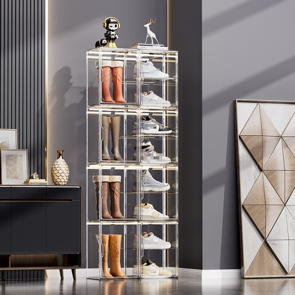 Stackable Transparent Storage Box Magnetic Suction Bookcase Handbag Display Rack, Style: Side Opening