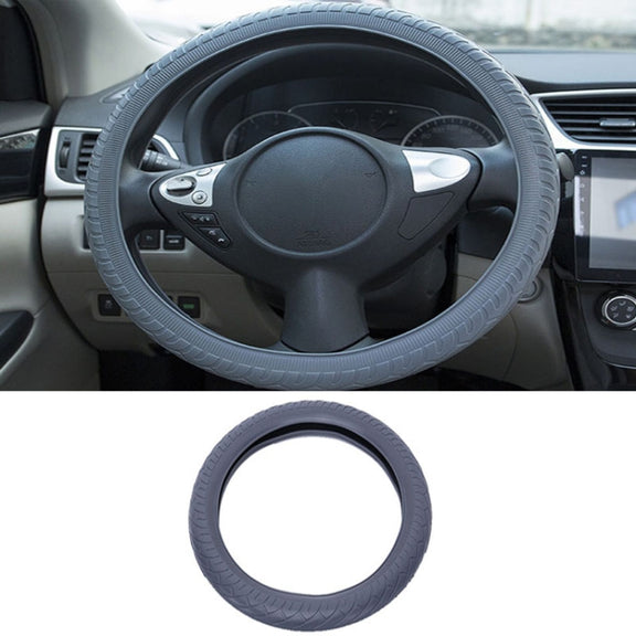 For 36cm-40cm Diameter Steering Wheel Car Silicone Protective Cover Wear Resistant Non-Slip Tire Pattern Driving Grip Sleeve(Gray)