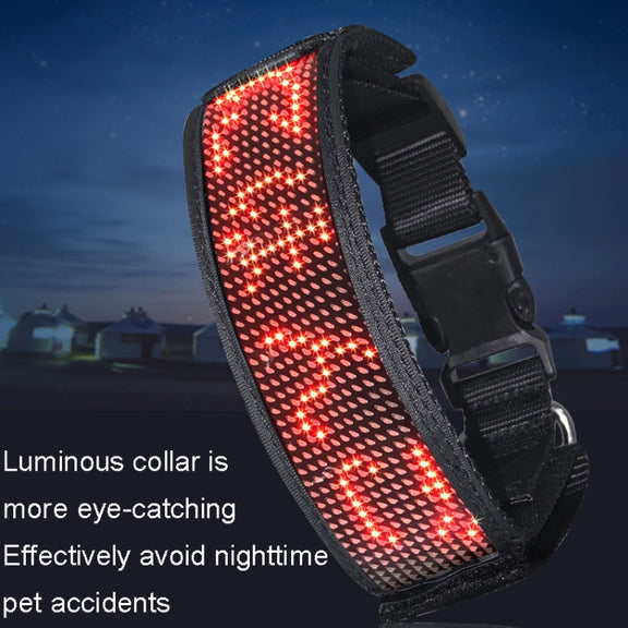 LED Display Pet Collar Rechargeable High Visibility DIY Single Color Collar(Red)