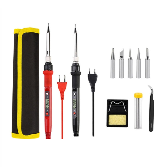10pcs/ Set 80W Internal Heating Welding Digital Display Soldering Iron Temperature Adjustment Set, Model: Black EU Plug