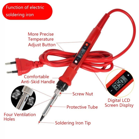 10pcs/ Set 80W Internal Heating Welding Digital Display Soldering Iron Temperature Adjustment Set, Model: Black EU Plug