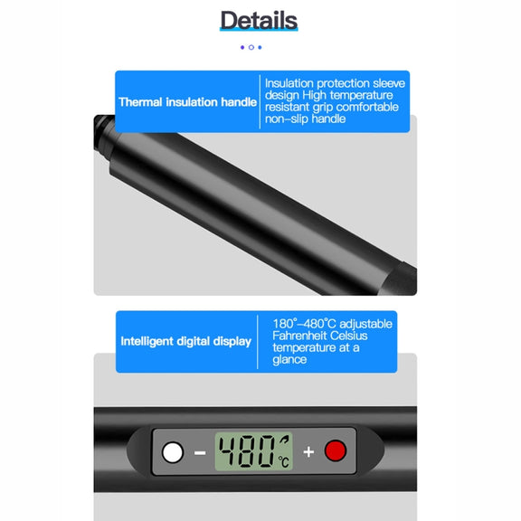 10pcs/ Set 80W Internal Heating Welding Digital Display Soldering Iron Temperature Adjustment Set, Model: Black EU Plug