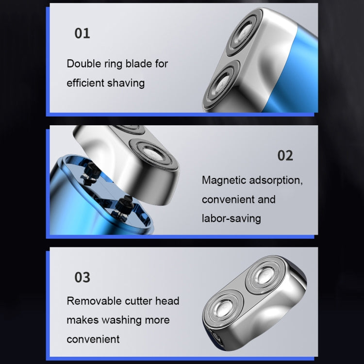 Double-head Mini Magnetic Shaver Portable Men Electric Shaver(Silver Black)