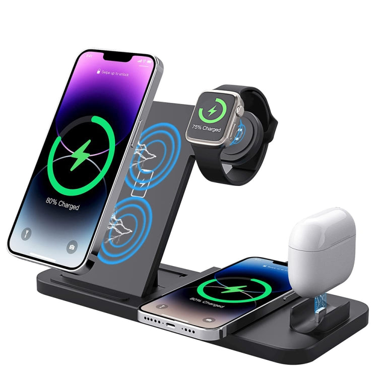 4-in-1 Foldable Desktop Mobile Phone Watch Earphones Wireless Charger(White)