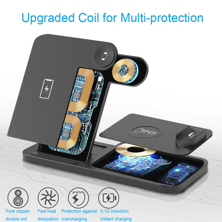4-in-1 Foldable Desktop Mobile Phone Watch Earphones Wireless Charger(White)