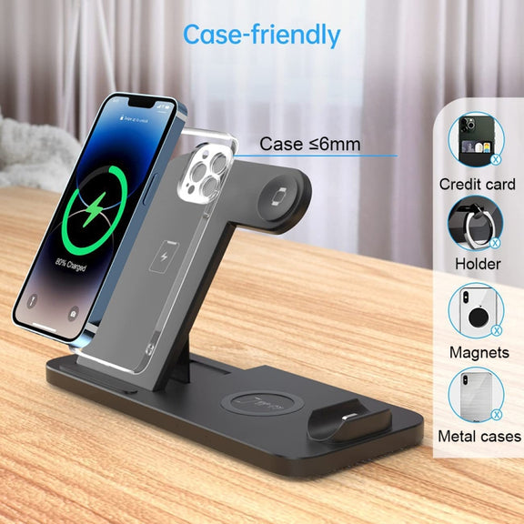 4-in-1 Foldable Desktop Mobile Phone Watch Earphones Wireless Charger(White)