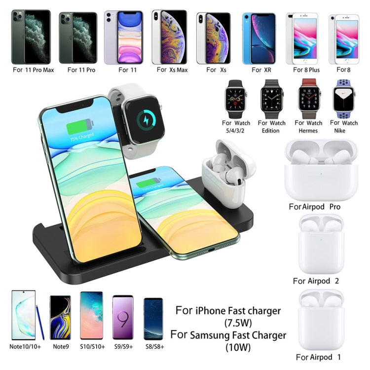 4-in-1 Foldable Desktop Mobile Phone Watch Earphones Wireless Charger(White)