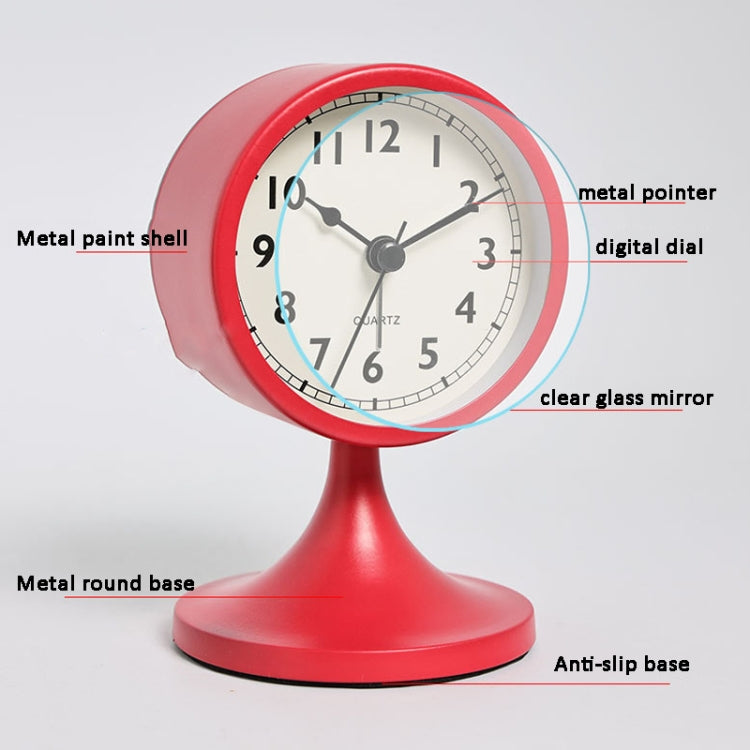 Metal Retro Silent Table Alarm Clock Student Bedside Clock With Night Light(Green)
