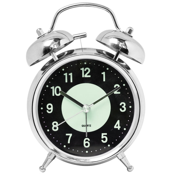 4.5 Inch Electroplated Metal Ring Bell Alarm Clock Quartz Clock With Night Light ?, Style: Luminous Black