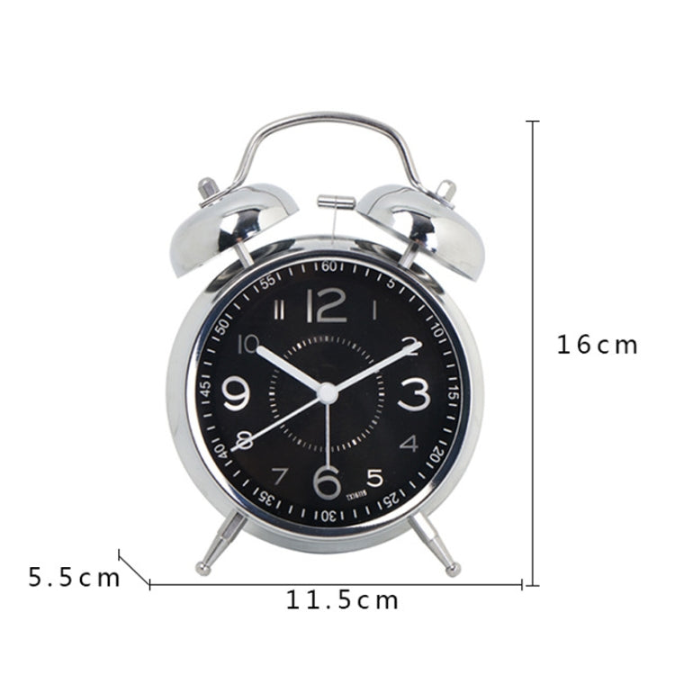 4.5 Inch Electroplated Metal Ring Bell Alarm Clock Quartz Clock With Night Light ?, Style: Black C