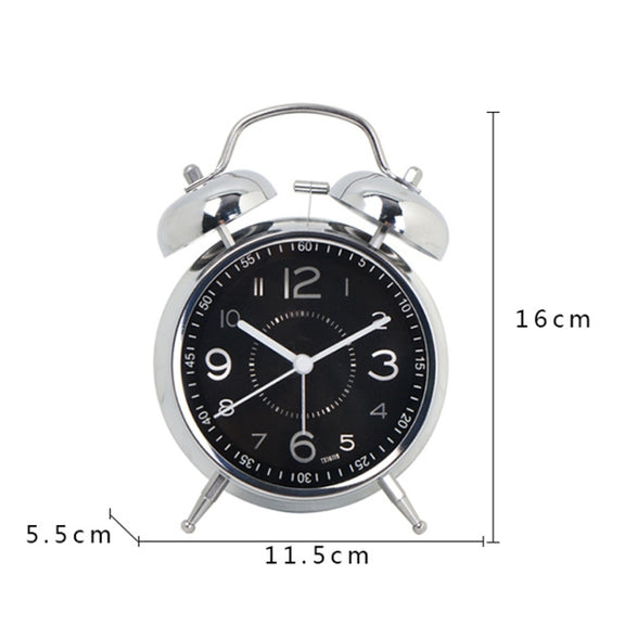 4.5 Inch Electroplated Metal Ring Bell Alarm Clock Quartz Clock With Night Light ?, Style: Black C