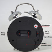 4.5 Inch Electroplated Metal Ring Bell Alarm Clock Quartz Clock With Night Light ?, Style: Black C