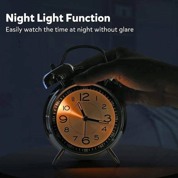 4.5 Inch Electroplated Metal Ring Bell Alarm Clock Quartz Clock With Night Light ?, Style: Black C