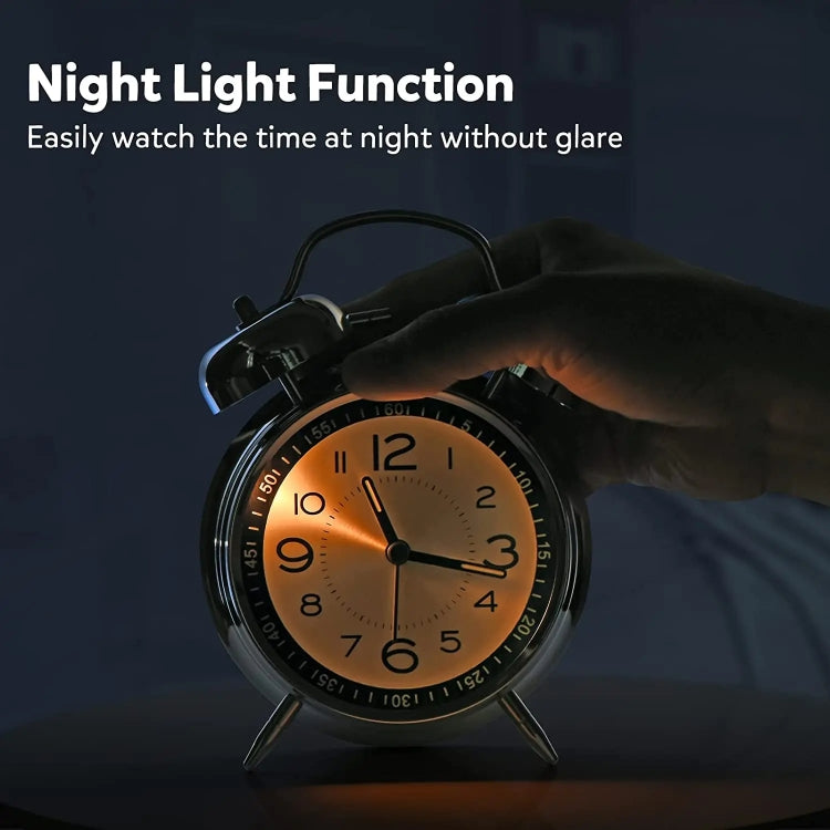 4.5 Inch Electroplated Metal Ring Bell Alarm Clock Quartz Clock With Night Light ?, Style: Luminous Black