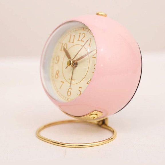 Round Metal Clock Silent Children Electronic Alarm Clock with Light(Green)