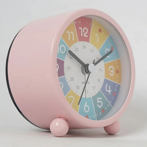 Children Educational Alarm Clock Desktop Mute Small Clock With Night Light, Style: Pink B