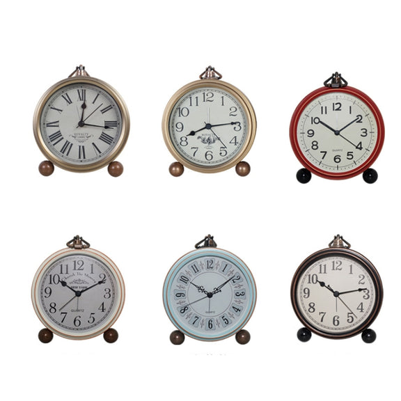 Retro Iron Alarm Clock Simple Desktop Quartz Clock, Style: Dark Red