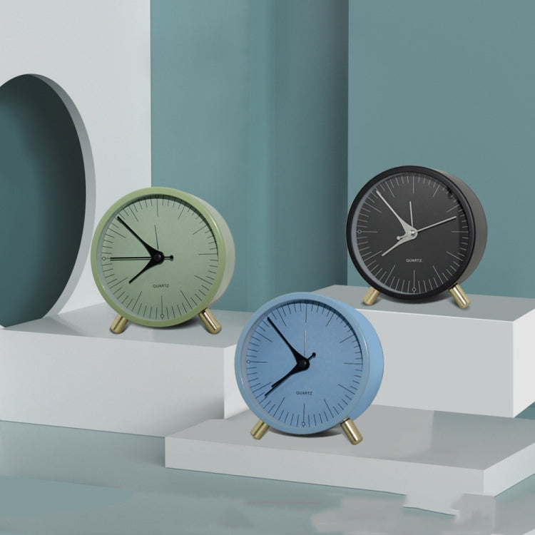 Metal Quartz Alarm Clock Simple Silent Desktop Round Pointer Living Room Clock(Black)