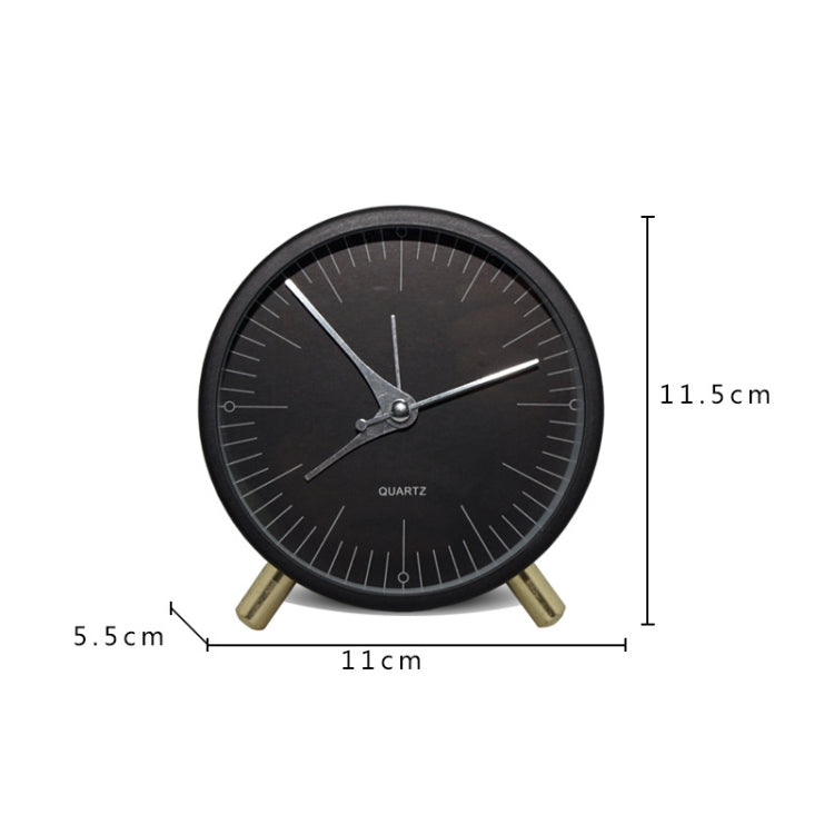 Metal Quartz Alarm Clock Simple Silent Desktop Round Pointer Living Room Clock(Black)