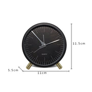Metal Quartz Alarm Clock Simple Silent Desktop Round Pointer Living Room Clock(Black)