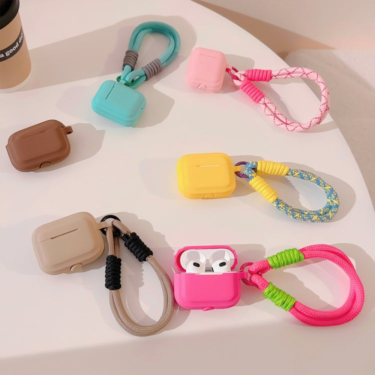 For AirPods Pro Dopamine Contrast Color Silicone Earphone Cover With Hand Strap(Pink)