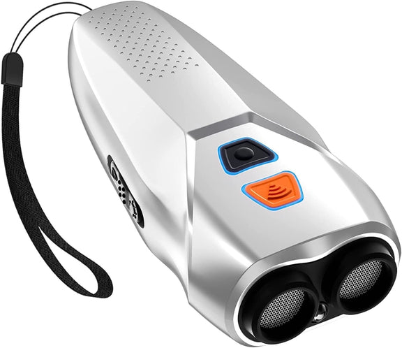 Ultrasonic Dog Repeller Stop Barker Dual Probe High Power Repeller Handheld Dog Trainer(Silver)