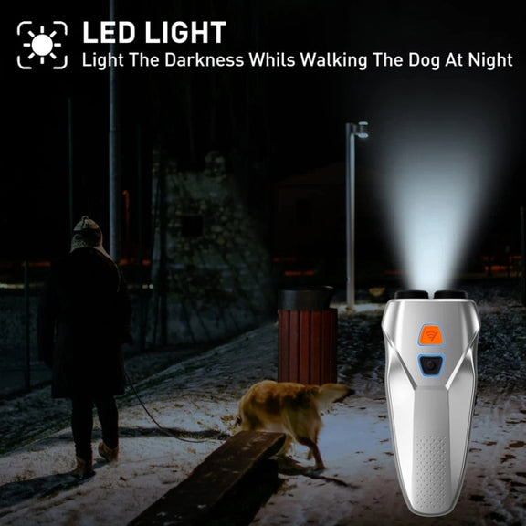 Ultrasonic Dog Repeller Stop Barker Dual Probe High Power Repeller Handheld Dog Trainer(Silver)
