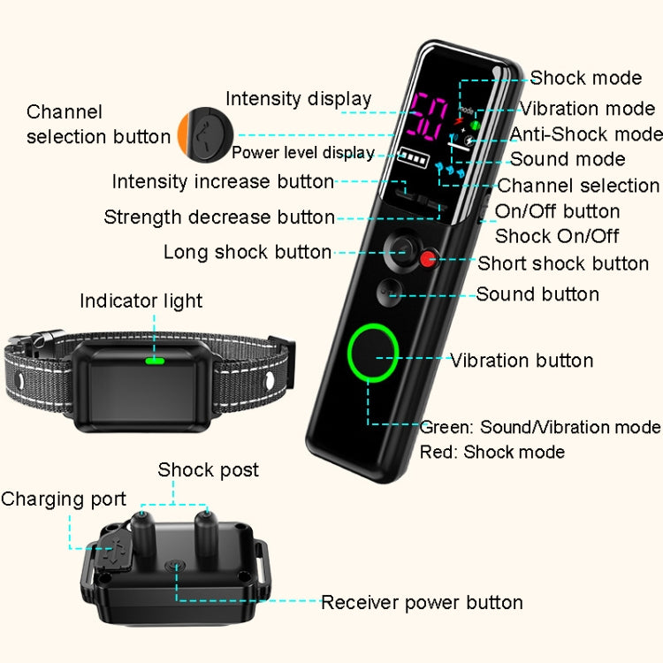 Color Screen Dragon Two Remote Control Pet Electric Shock Circular Dog Trainer(Black)