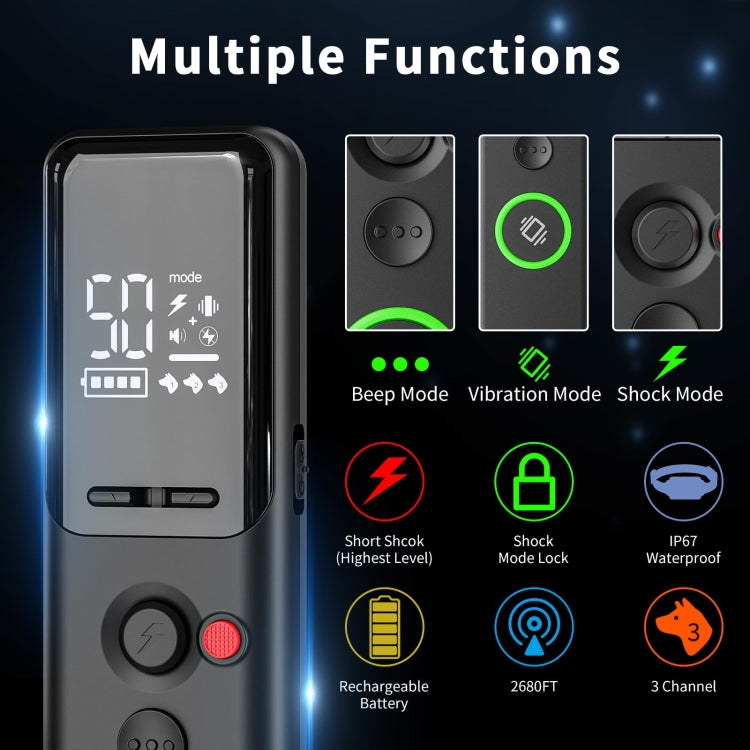 Color Screen Remote Control Pet Electric Shock Circular Dog Trainer(Black)
