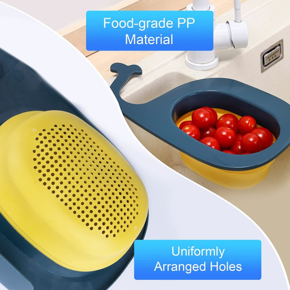 Multifunctional Whale-shaped Foldable Kitchen Fruit and Vegetable Draining Basket(Yellow Blue)