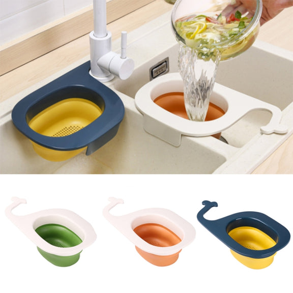 Multifunctional Whale-shaped Foldable Kitchen Fruit and Vegetable Draining Basket(Yellow Blue)