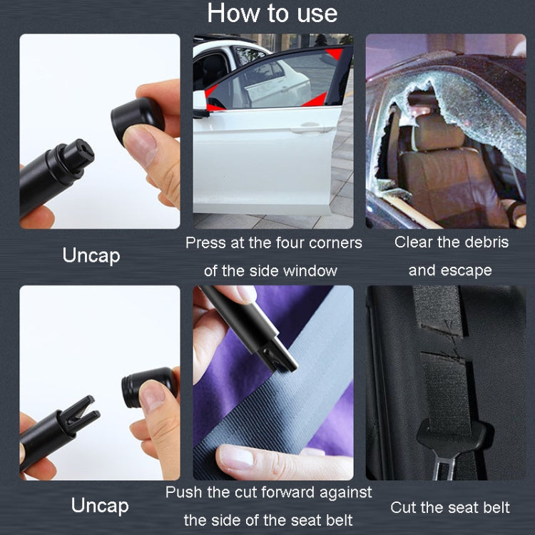 Car Emergency Life-Saving Safety Hammer Multifunctional Fast Window Breaker For Vehicle 2 In 1(Black)