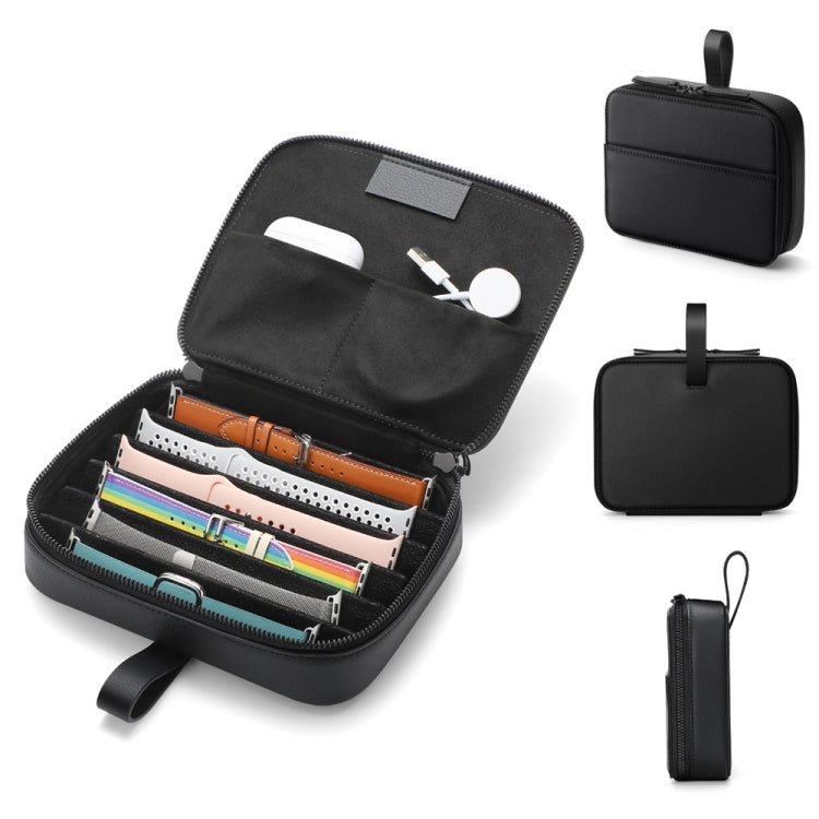 PU Leather Watch Strap Organizer Box For Apple Watch Band  Travel Storage Case(Black)