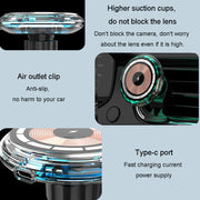 For iPhone Magsafe Magnetic Car Wireless Charger Phone Holder Light Emitting Wireless Charger, Style: Ice Blue Breathe Light