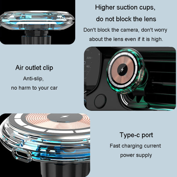 For iPhone Magsafe Magnetic Car Wireless Charger Phone Holder Light Emitting Wireless Charger, Style:  Pickup RGB Light